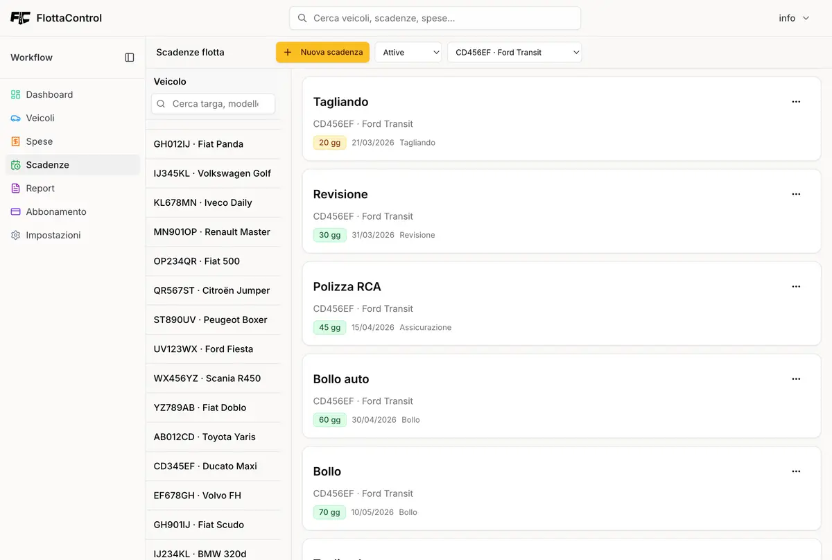 Schermata app scadenze