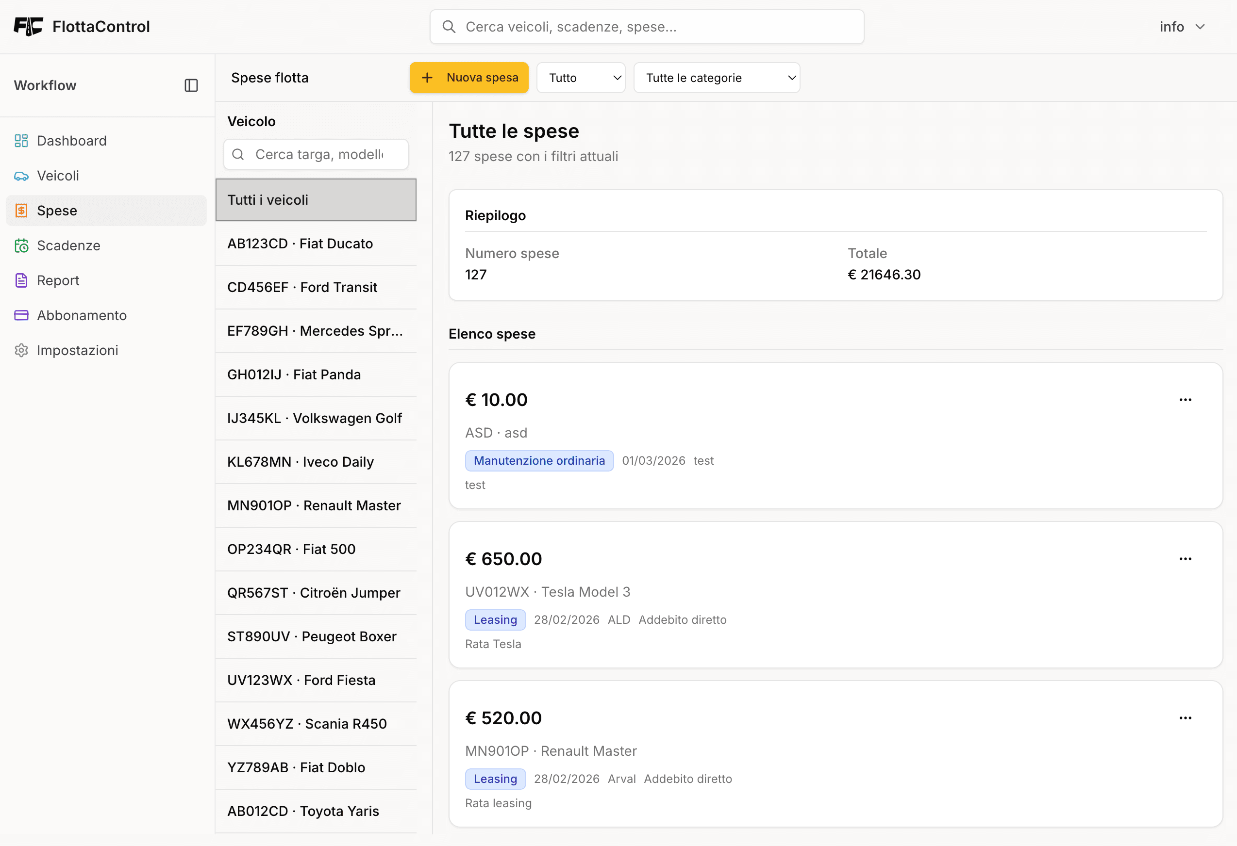 Progetto FlottaControl - Gestione spese